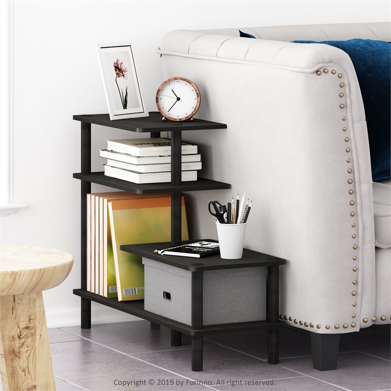 Pemberly Row Turn-N-Tube Wood 3-Tier Side Display Rack in Espresso/Black