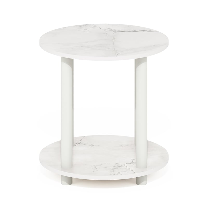 Pemberly Row Turn-N-Tube 2-Tier Round Wood End Table in Marble White
