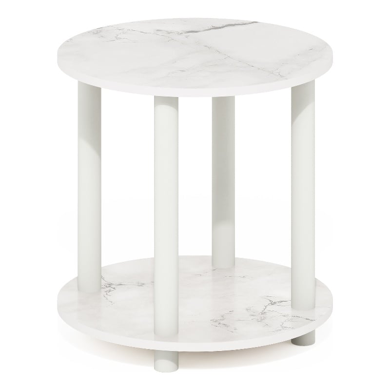 Pemberly Row Turn-N-Tube 2-Tier Round Wood End Table in Marble White