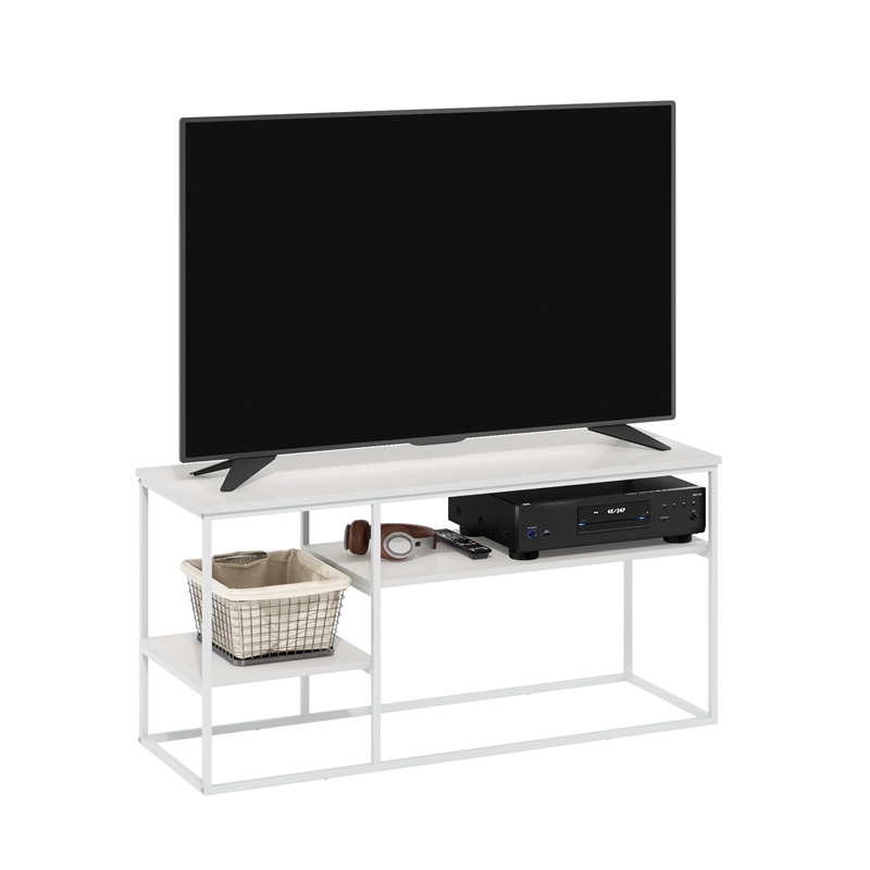 Pemberly Row Modern TV Stand for TV up to 50-inch Solid White
