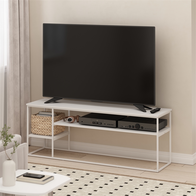 Pemberly Row Modern TV Stand for TV up to 65-inch Solid White