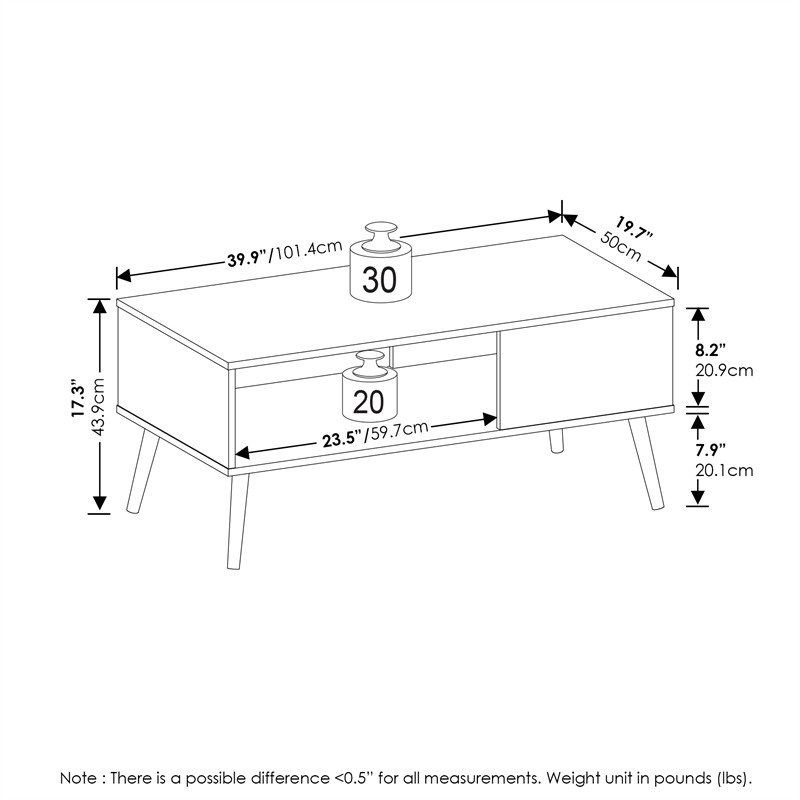 Pemberly Row Mid-Century Coffee Table with Wood Legs in Marble White