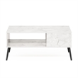 Pemberly Row Mid-Century Coffee Table with Wood Legs in Marble White