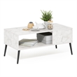 Pemberly Row Mid-Century Coffee Table with Wood Legs in Marble White