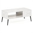 Pemberly Row Mid-Century Coffee Table with Wood Legs in Marble White
