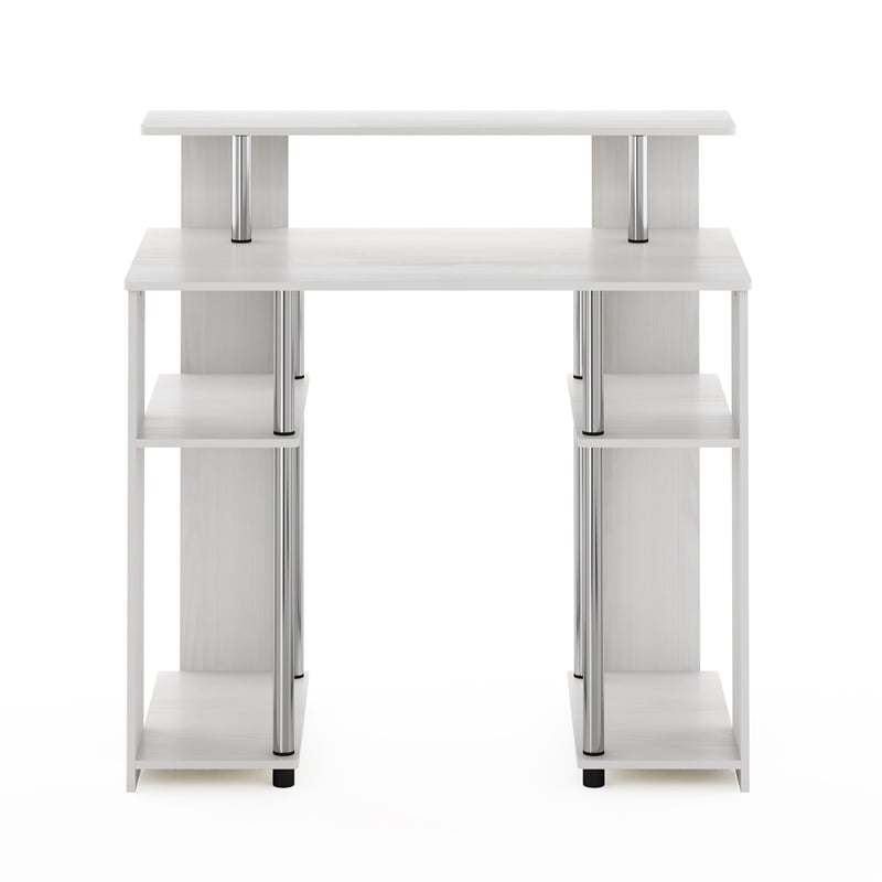 Pemberly Row Computer/Writing Desk in White Stainless Steel Tubes