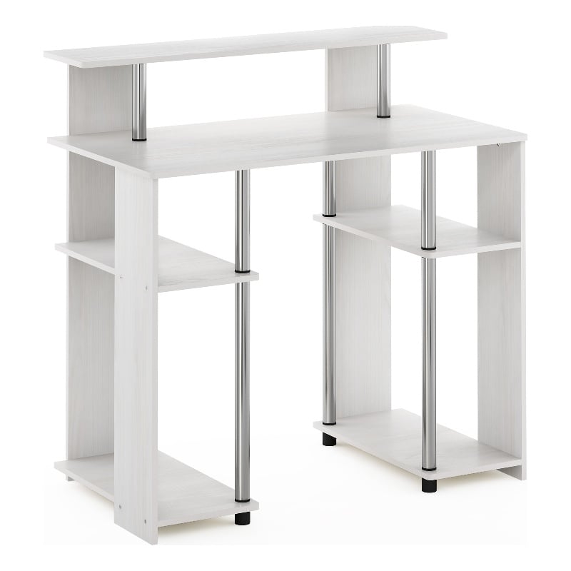 Pemberly Row Computer/Writing Desk in White Stainless Steel Tubes