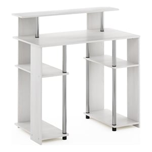 Pemberly Row Computer/Writing Desk in White Stainless Steel Tubes
