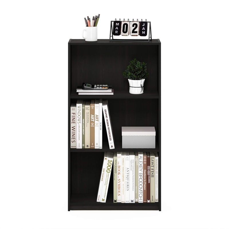 Pemberly Row 3-Tier Bookcase Storage Shelves in Dark Espresso