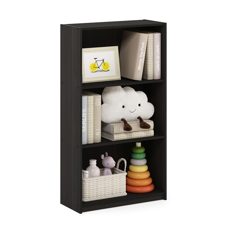 Pemberly Row 3-Tier Bookcase Storage Shelves in Dark Espresso