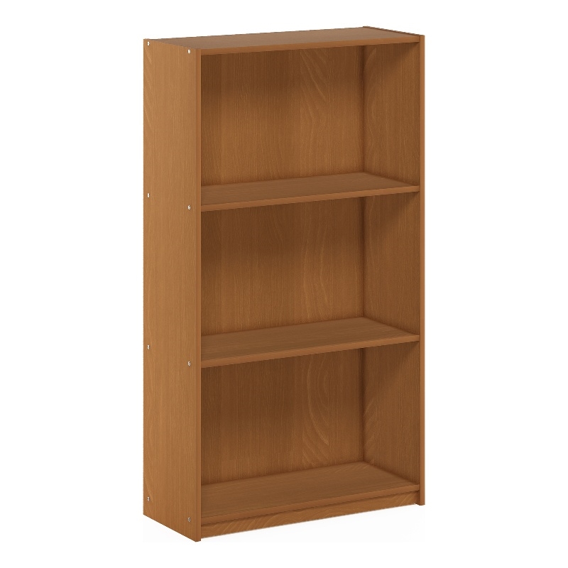 Pemberly Row Contemporary 3-Tier Bookcase Storage Shelves in Natural Oak