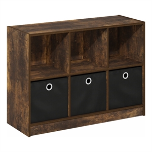 Pemberly Row 3x2 Bookcase Storage w/Bins in Amber Pine/Black