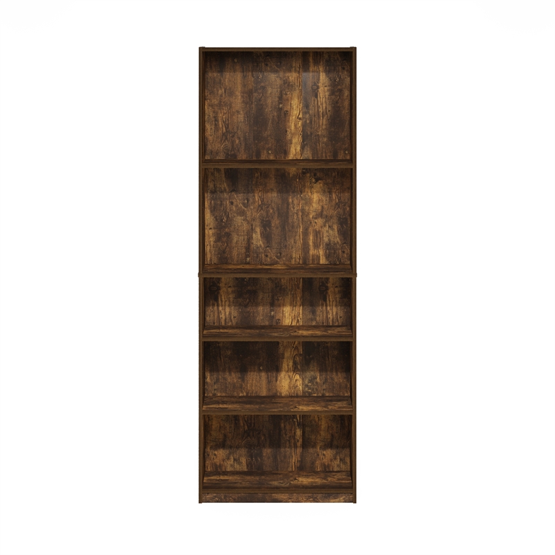 Pemberly Row Adjustable Shelf Bookcase in 5-Tier in Amber Pine