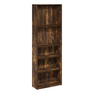 Pemberly Row Adjustable Shelf Bookcase in 5-Tier in Amber Pine