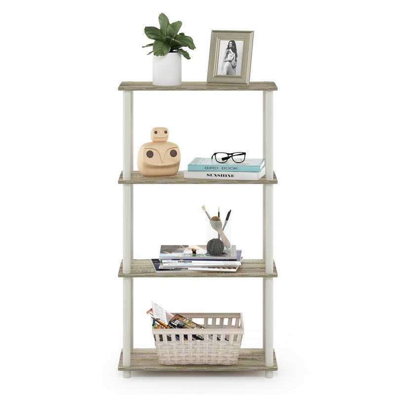 Pemberly Row Turn-N-Tube Engineered Wood 4-Tier Shelf Display Rack in Sonoma Oak