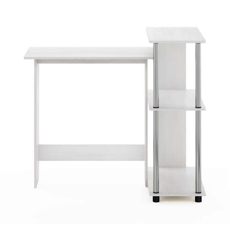Pemberly Row Corner Computer Desk with Bookshelf in Stainless Steel Tubes