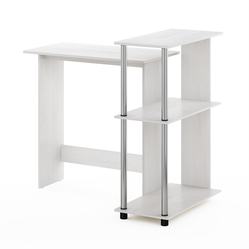 Pemberly Row Corner Computer Desk with Bookshelf in Stainless Steel Tubes