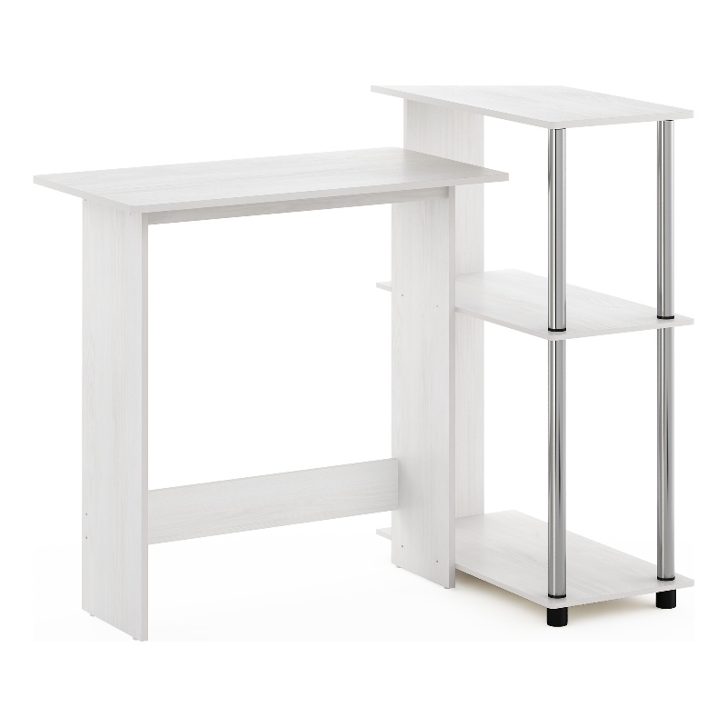 Pemberly Row Corner Computer Desk with Bookshelf in Stainless Steel Tubes