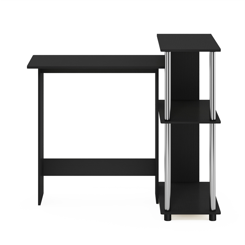 Pemberly Row Corner Computer Desk with Bookshelf in Stainless Steel Tubes