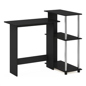 Pemberly Row Corner Computer Desk with Bookshelf in Stainless Steel Tubes