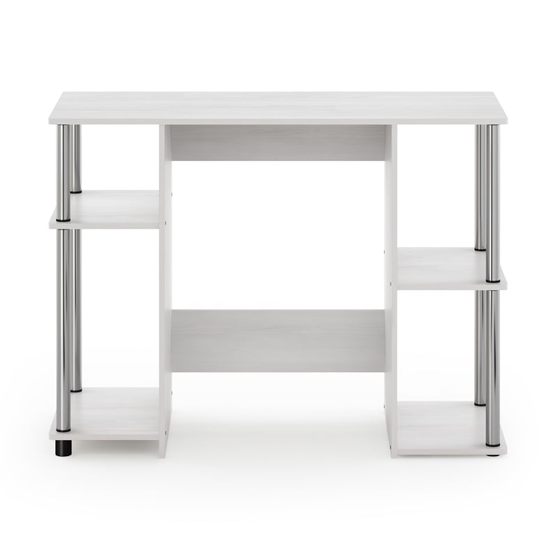 Pemberly Row Compact Computer/Study Desk in White Oak in Stainless Steel Tubes
