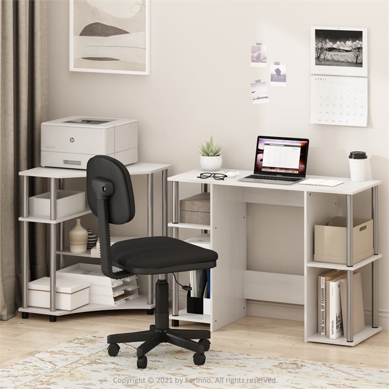 Pemberly Row Compact Computer/Study Desk in White Oak in Stainless Steel Tubes