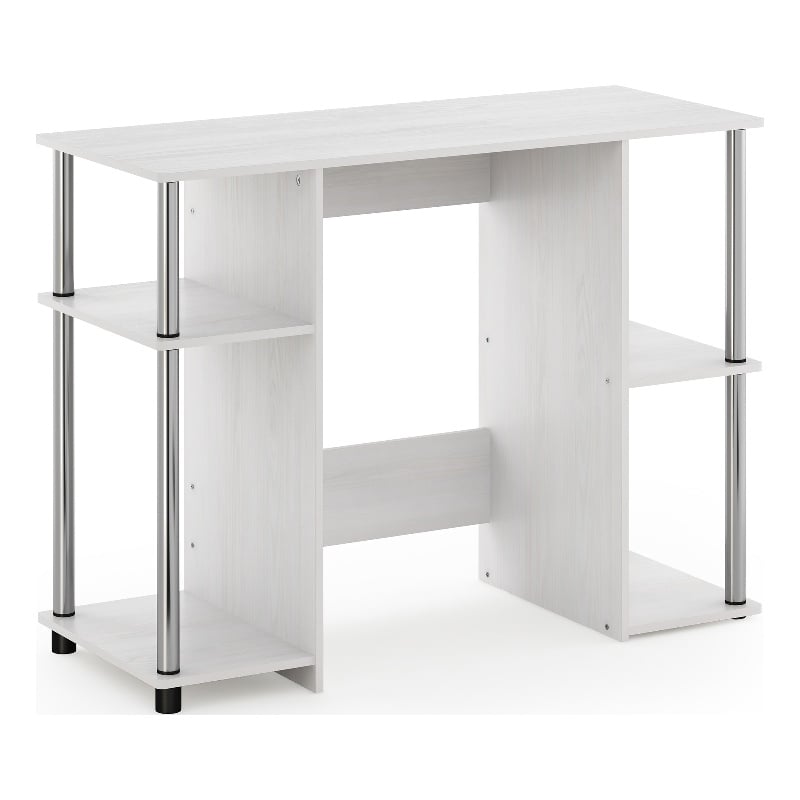 Pemberly Row Compact Computer/Study Desk in White Oak in Stainless Steel Tubes
