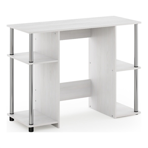 Pemberly Row Compact Computer/Study Desk in White Oak in Stainless Steel Tubes