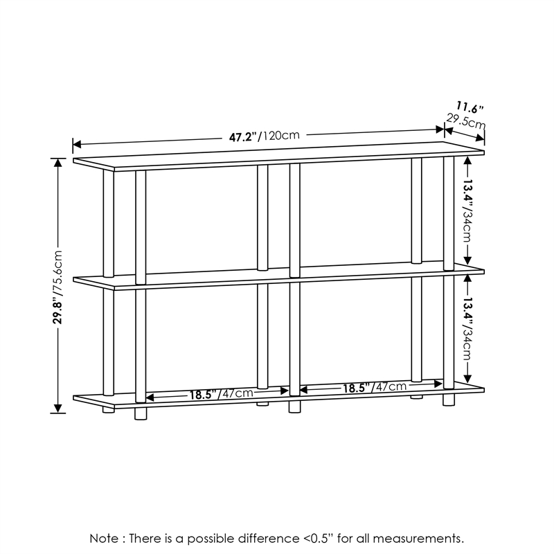 Pemberly Row Turn-N-Tube No Tools 3-Tier Modern Rectangle Side Bauhaus Oak/Beige