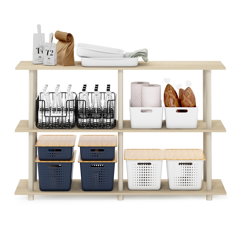 Pemberly Row Turn-N-Tube No Tools 3-Tier Modern Rectangle Side Bauhaus Oak/Beige