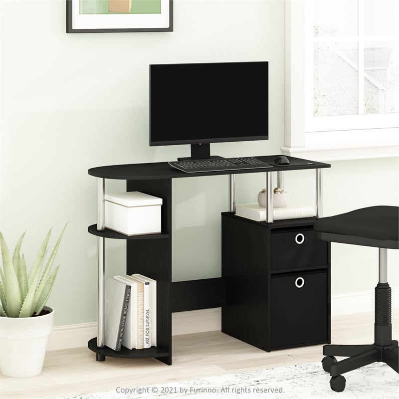 Pemberly Row Computer/Study Desk with Bin Drawers and Stainless Steel Tubes