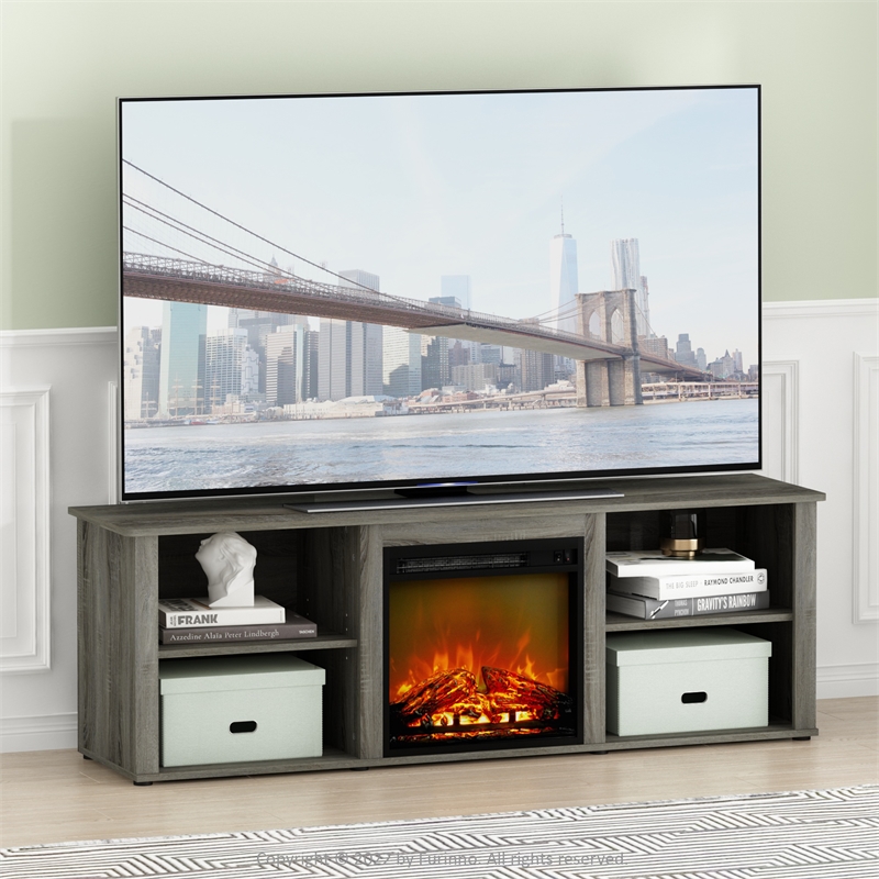 Pemberly Row 70-inch TV Stand with Fireplace in French Oak Gray