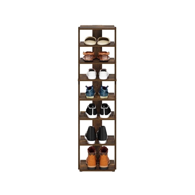 Pemberly Row 8-Tier Vertical Free Standing Shoe Tower in Shoe Rack Amber Pine