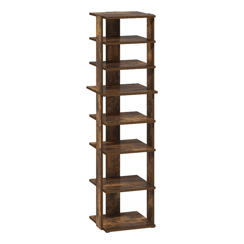 Pemberly Row 8-Tier Vertical Free Standing Shoe Tower in Shoe Rack Amber Pine