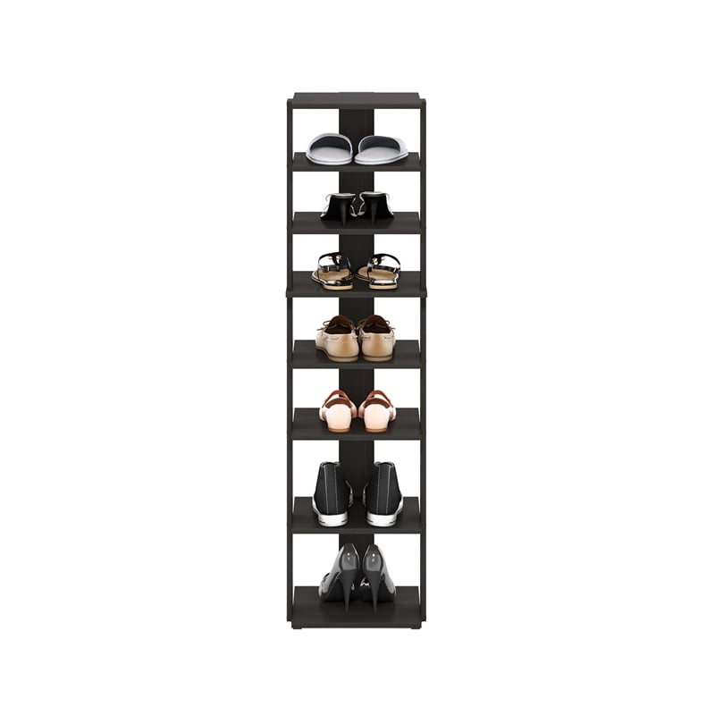 Pemberly Row 8-Tier Vertical Free Standing Shoe Tower in Shoe Rack Espresso