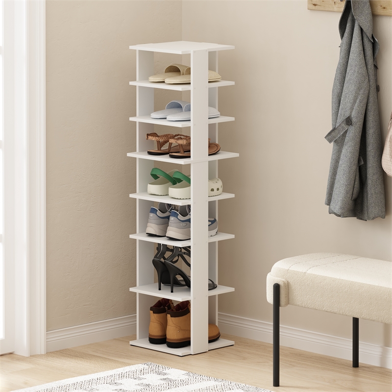 Pemberly Row 8-Tier Vertical Free Standing Shoe Tower in Shoe Rack for White