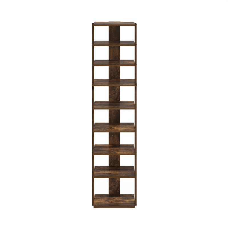 Pemberly Row 9-Tier Vertical Free Standing Shoe Tower in Shoe Rack Amber Pine