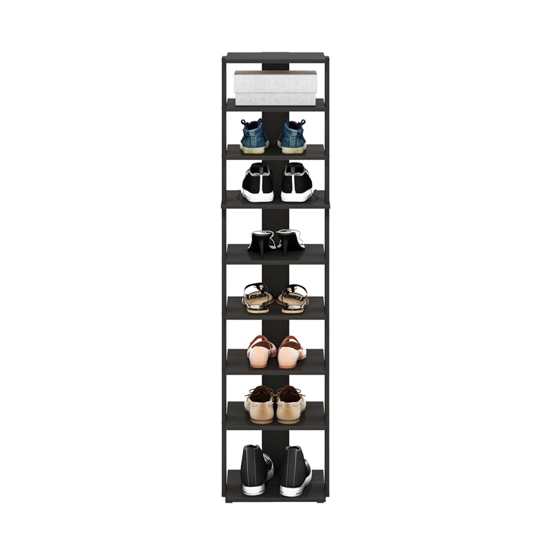Pemberly Row 9-Tier Vertical Free Standing Shoe Tower in Shoe Rack Espresso