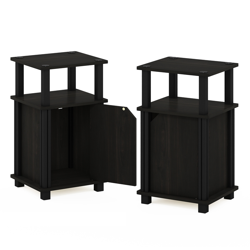 Pemberly Row 3-Tier End Table with Door Set of 2 in Espresso/Black