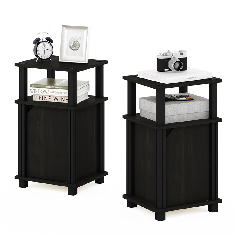 Pemberly Row 3-Tier End Table with Door Set of 2 in Espresso/Black