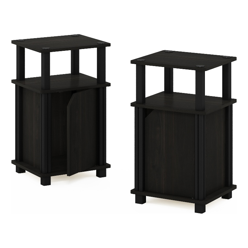 Pemberly Row 3-Tier End Table with Door Set of 2 in Espresso/Black
