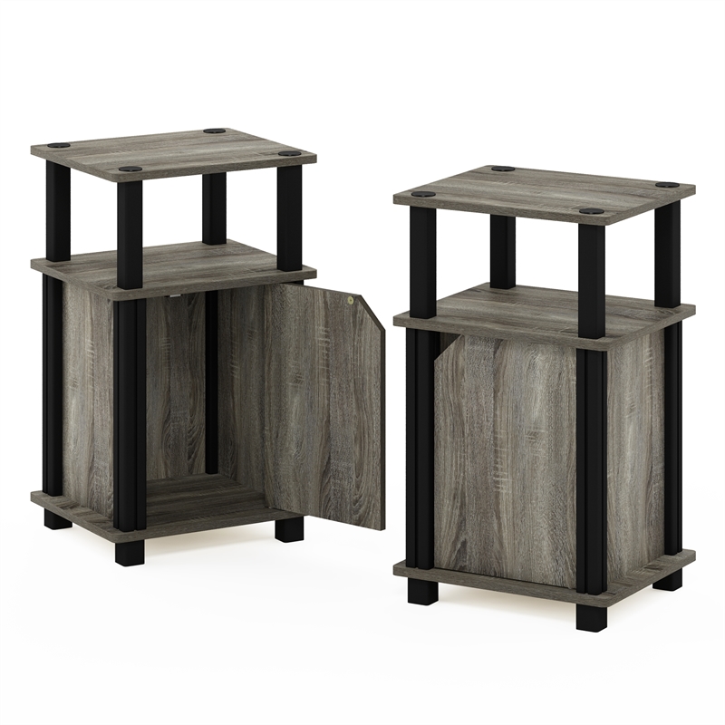 Pemberly Row 3-Tier End Table with Door Set of 2 in French Oak/Black