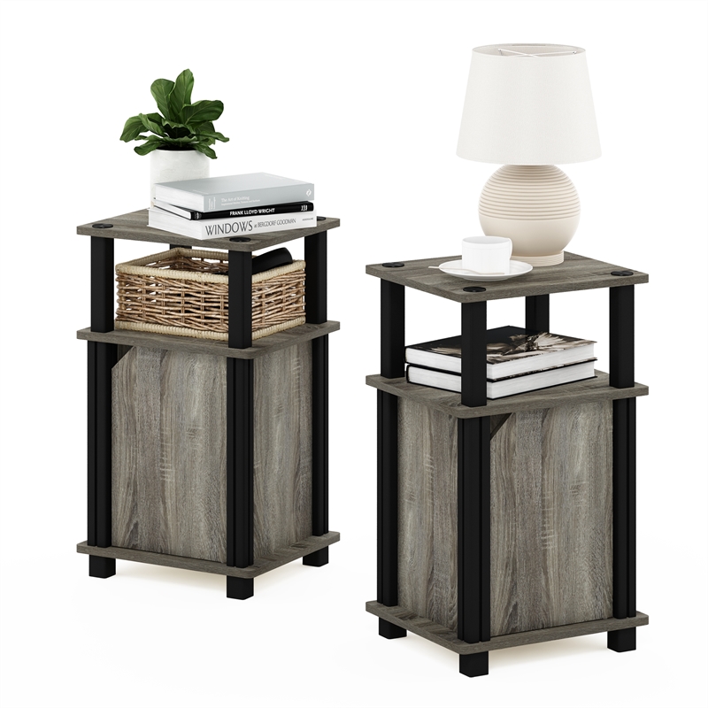 Pemberly Row 3-Tier End Table with Door Set of 2 in French Oak/Black