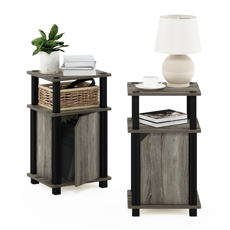 Pemberly Row 3-Tier End Table with Door Set of 2 in French Oak/Black