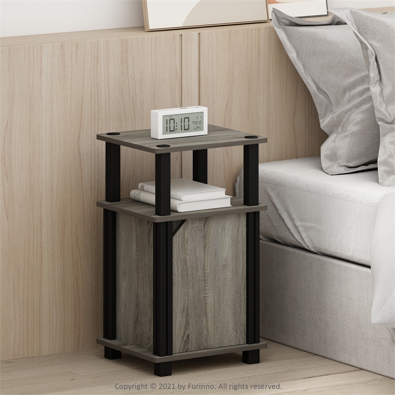 Pemberly Row 3-Tier End Table with Door Set of 2 in French Oak/Black