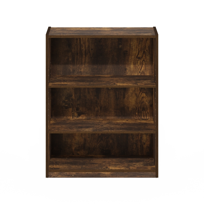 Pemberly Row 3-Tier Bookcase in Bookshelf with Adjustable Shelves in Amber Pine