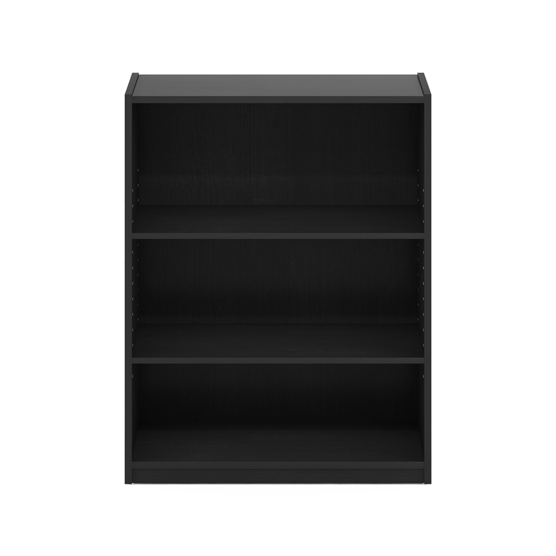 Pemberly Row 3-Tier Bookcase in Bookshelf with Adjustable Shelves in Blackwood