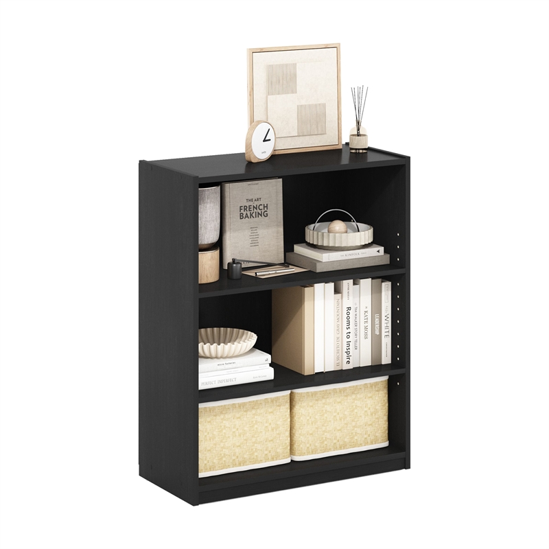 Pemberly Row 3-Tier Bookcase in Bookshelf with Adjustable Shelves in Blackwood
