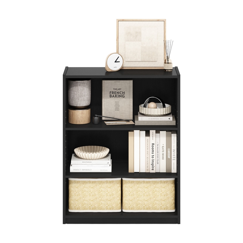 Pemberly Row 3-Tier Bookcase in Bookshelf with Adjustable Shelves in Blackwood