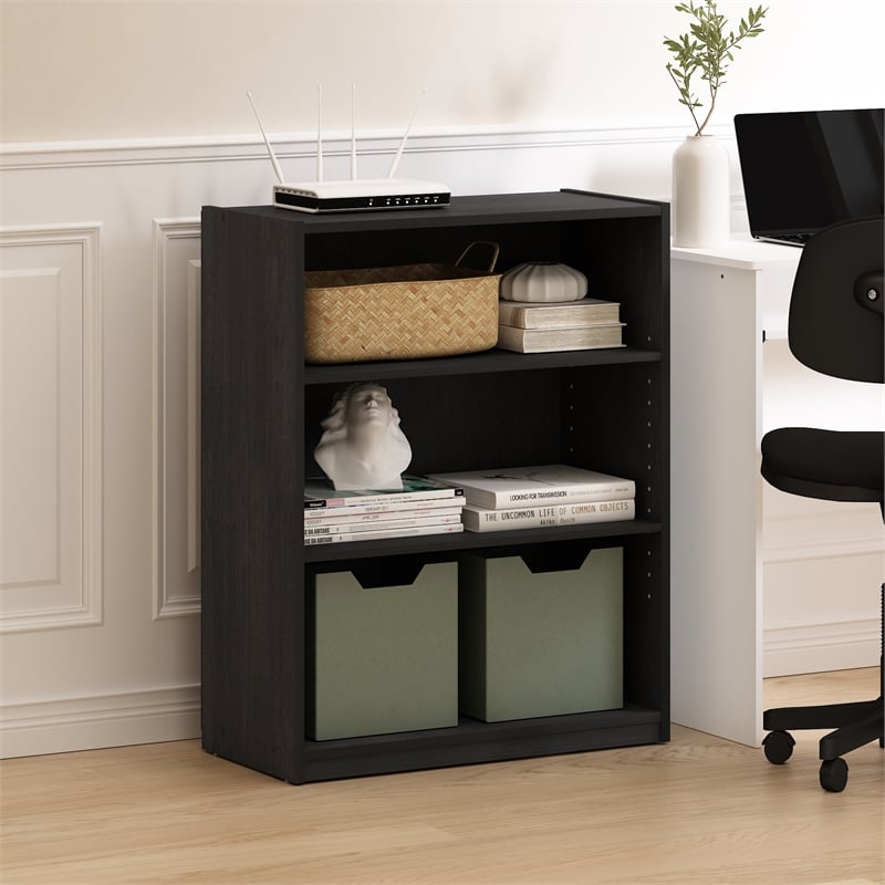 Pemberly Row 3-Tier Bookcase in Bookshelf with Adjustable Shelves in Blackwood